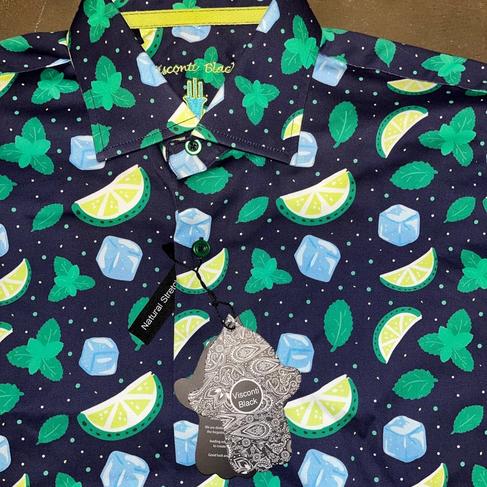 Visconti Black Short Sleeve Button Navy Blue Lime NWT Men’s Medium Shirt - Picture 4 of 7